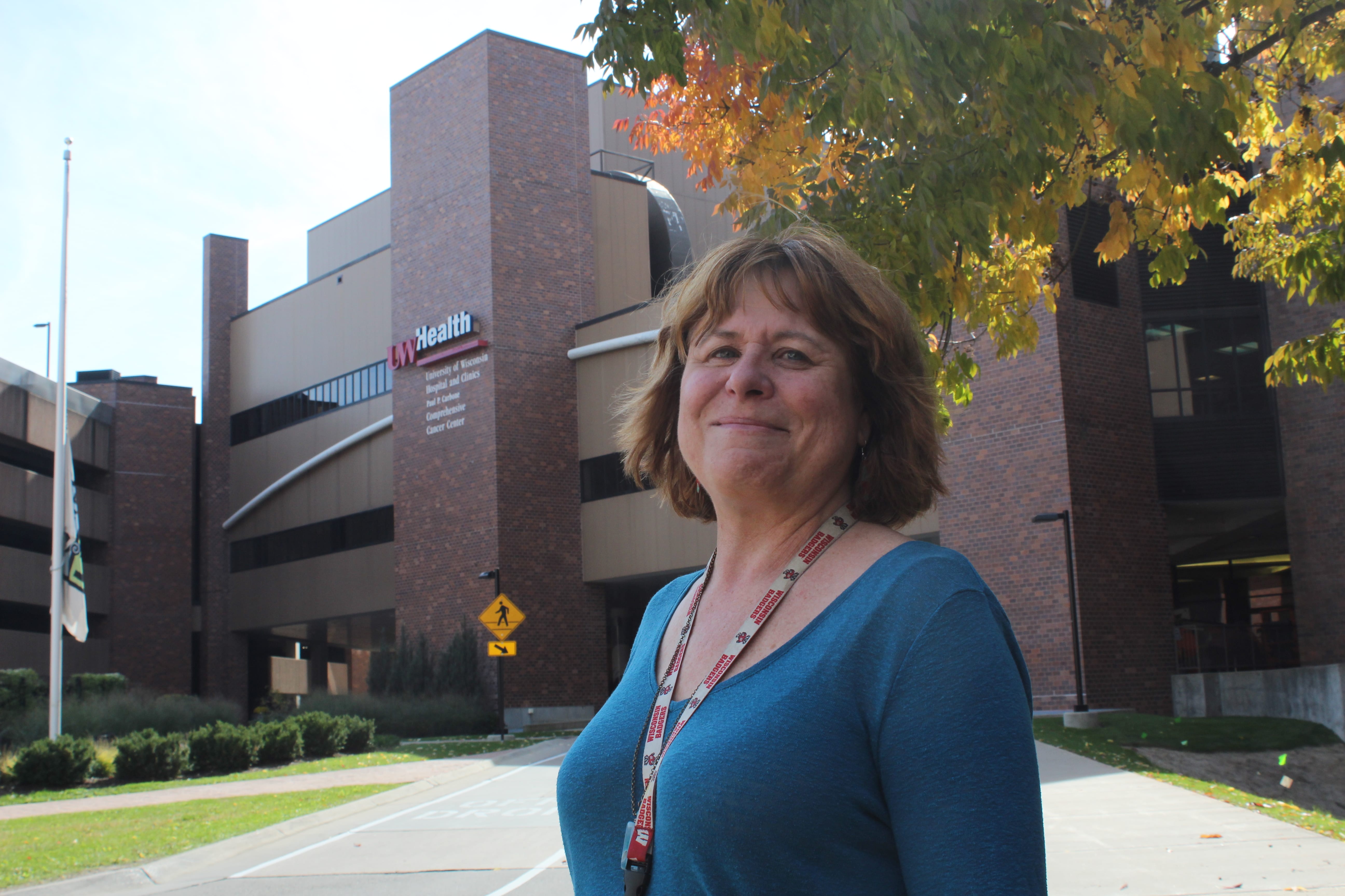 Susan Lampert outside of the UW Health building 
