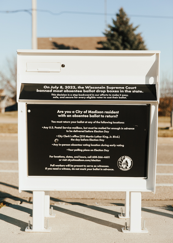 In July 2022, the Wisconsin Supreme Court upheld a ruling that banned ballot drop boxes that were widely used throughout the state during the pandemic. In response, the City of Madison has decorated its ballot boxes in protest and blasted the court's decision as a "step backward" to make voting accessible. In addition to banning ballot boxes, the court's decision alarmed disability advocates about what the decision would mean for disabled voters.